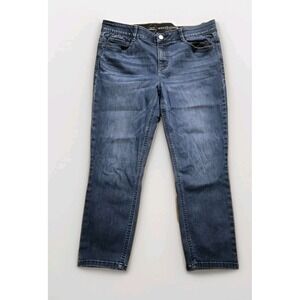 Ruby Rd Jeans Womens 12 P Blue Straight Leg Mid Rise Elastic Waist Stretch Denim